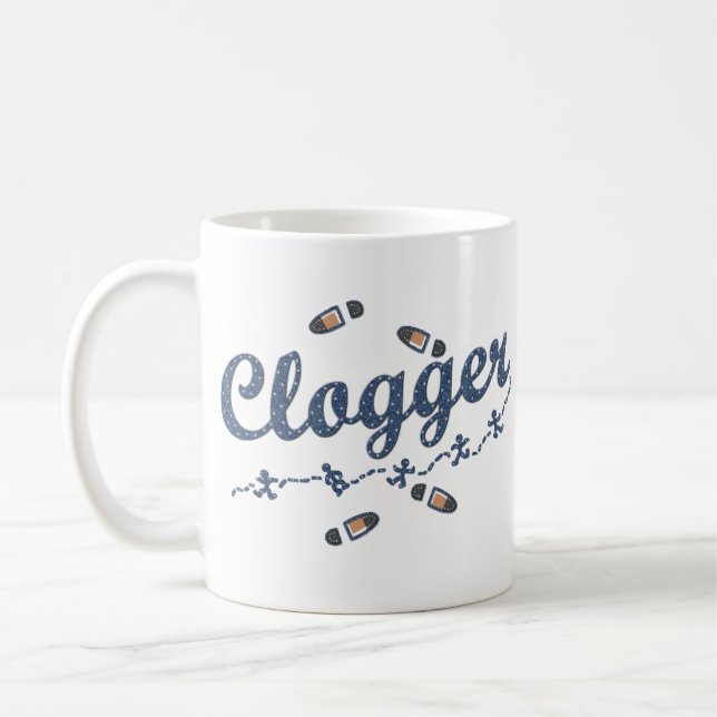 Clogger dansare skor att stoppa till blått kaffemugg (Vänster)