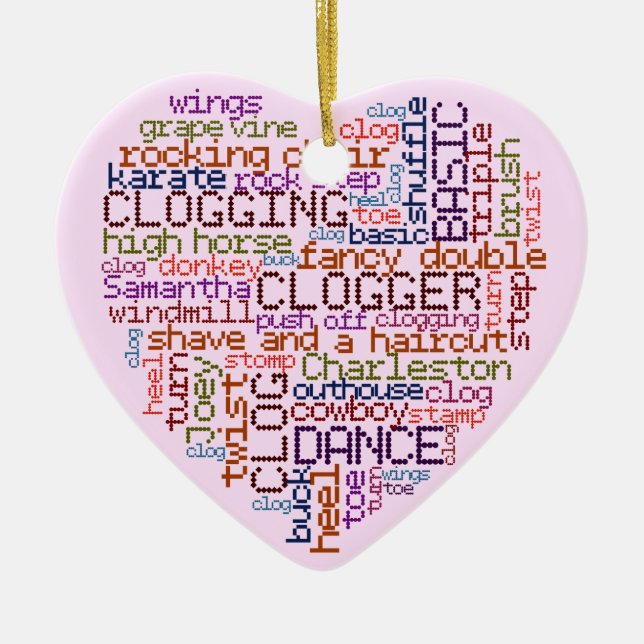 Clogger som stoppar till ordkonsthjärta julgransprydnad keramik (Framsidan)