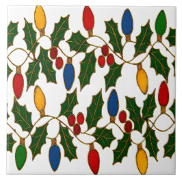 Cloisonne Art Christmas Lights and Holly Kakelplatta