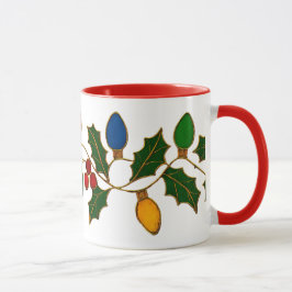 Cloisonne Art Christmas Lights and Holly Mugg