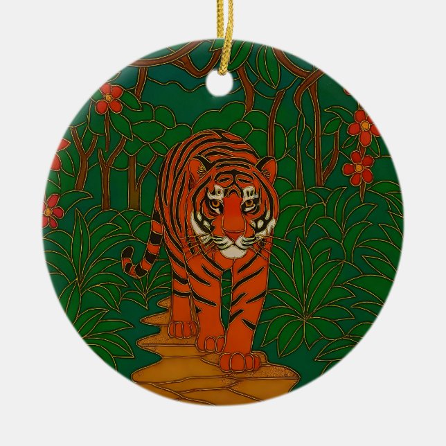 Cloisonne Art Tiger on the Jungle Path Julgransprydnad Keramik (Framsidan)