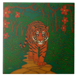 Cloisonne Art Tiger on the Jungle Path Kakelplatta