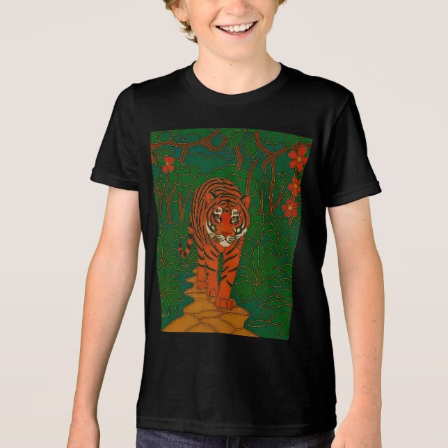 Cloisonne Art Tiger on the Jungle Path T Shirt (Framsida)