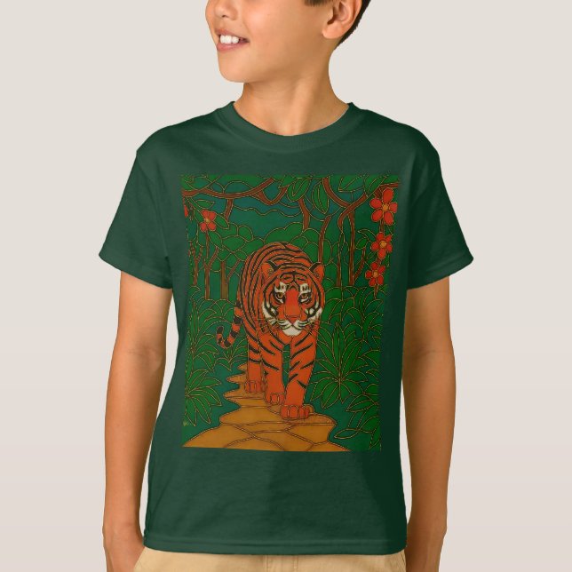 Cloisonne Art Tiger on the Jungle Path T Shirt (Framsida)