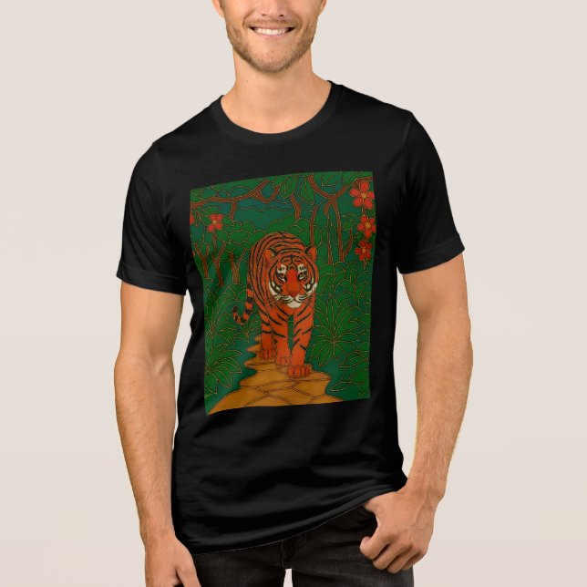 Cloisonne Art Tiger on the Jungle Path T Shirt (Framsida)