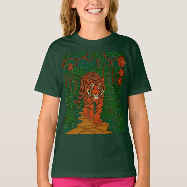 Cloisonne Art Tiger on the Jungle Path T Shirt (Framsida)