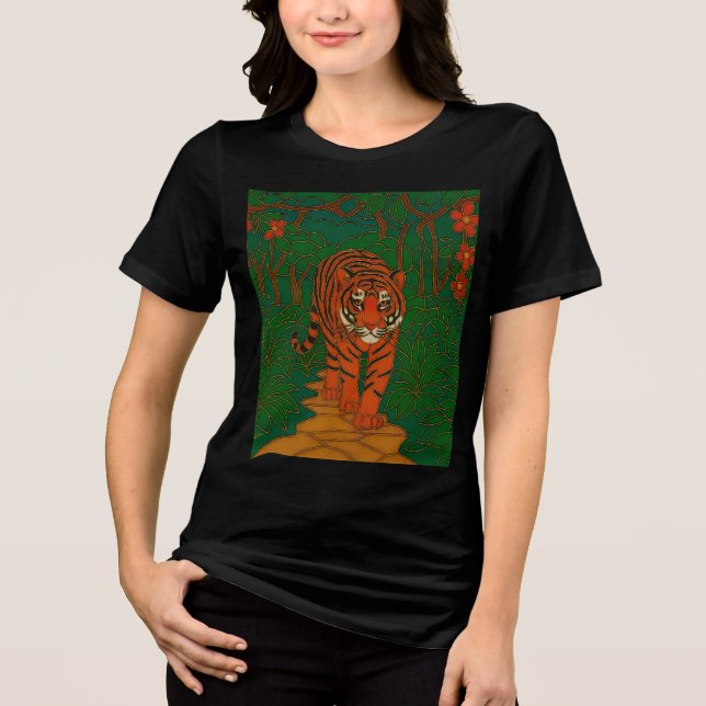 Cloisonne Art Tiger on the Jungle Path T Shirt (Framsida)