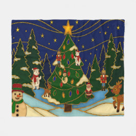 Cloisonne Art Whimsical Forest Classic Christmas  Fleecefilt