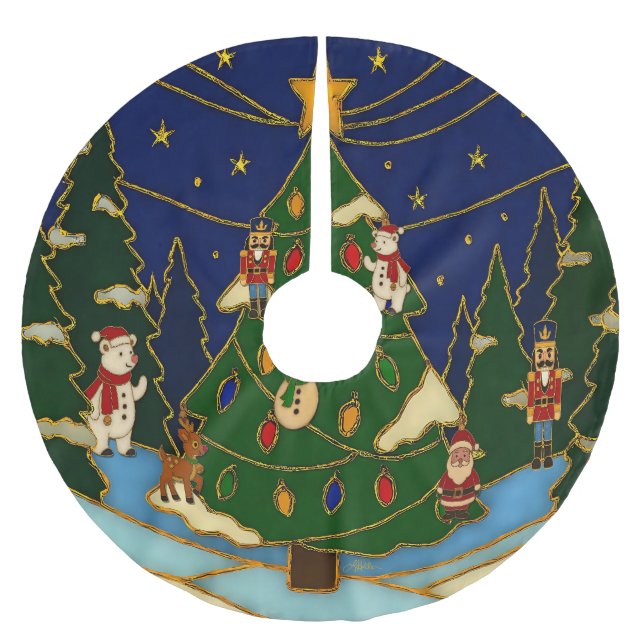Cloisonne Art Whimsical Forest Classic Christmas  Julgransmatta Borstad Polyester (Framsidan)