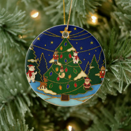 Cloisonne Art Whimsical Forest Classic Christmas  Julgransprydnad Keramik