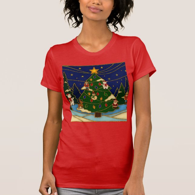 Cloisonne Art Whimsical Forest Classic Christmas  T Shirt (Framsida)