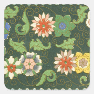 Cloisonne China Patter Asian Oriental Fyrkantigt Klistermärke