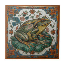 Cloisonne Frog on Lily Pad Kakelplatta