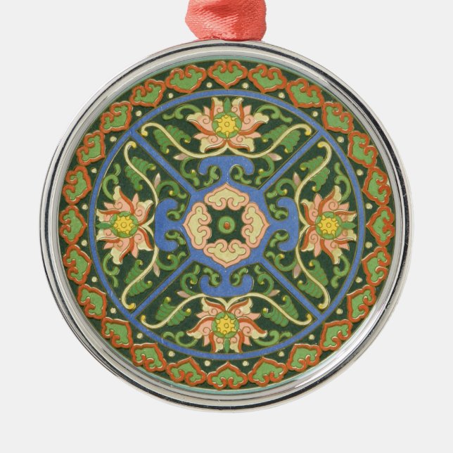 Cloisonne Kina Mönster Asiatisk Orientalisk Julgransprydnad Metall (Framsidan)