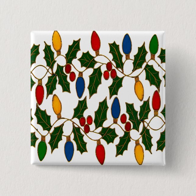 Cloisonne-konst julbelysning och järnek knapp (Framsida)