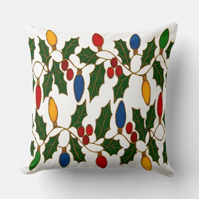 Cloisonne Konst Julbelysning och järnek Kudde (Framsida)