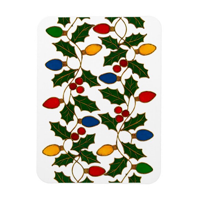 Cloisonne Konst Julbelysning och järnek Magnet (Vertikal)