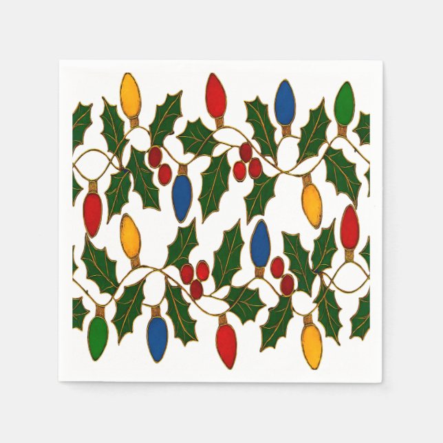 Cloisonne Konst Julbelysning och järnek Pappersservett (Framsidan)