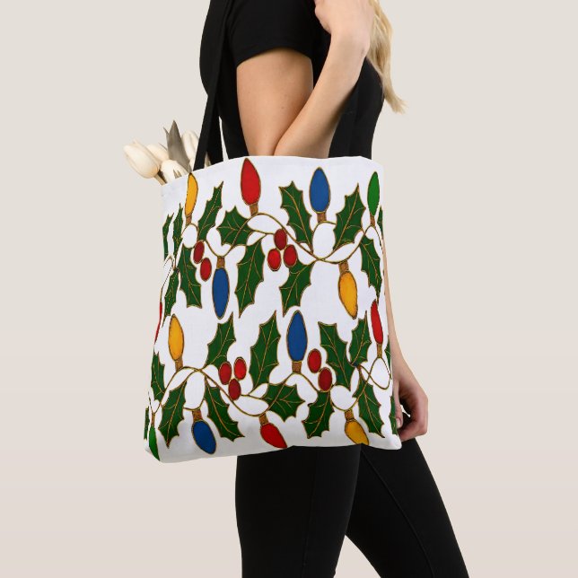 Cloisonne Konst Julbelysning och järnek Tygkasse (Närbild)