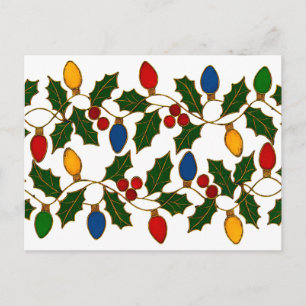 Cloisonne-konst julbelysning och järnek vykort