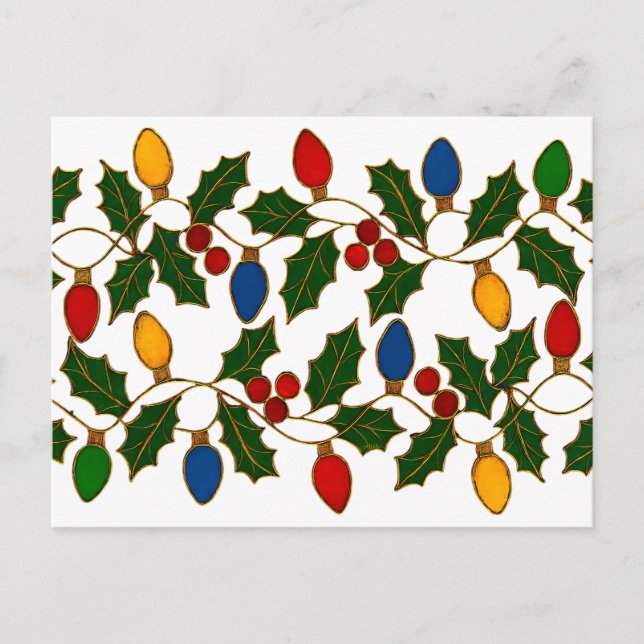 Cloisonne-konst julbelysning och järnek vykort (Framsida)