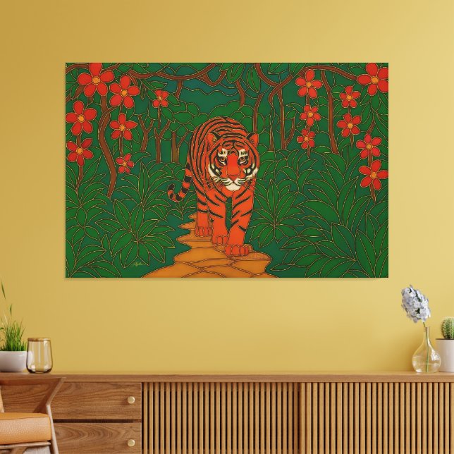 Cloisonne Konst Tiger på Djungelstigen Canvastryck (Insitu (Vardagsrum))
