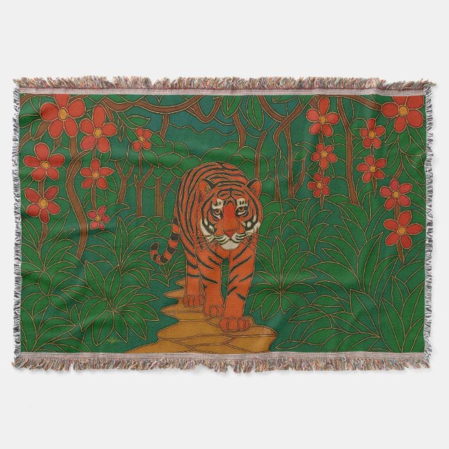Cloisonne Konst Tiger på Djungelstigen Filt (Framsidan)