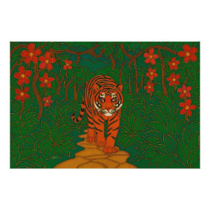 Cloisonne Konst Tiger på Djungelstigen Fototryck