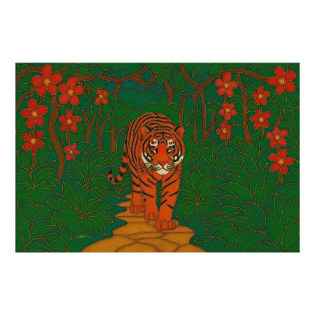 Cloisonne Konst Tiger på Djungelstigen Fototryck (Framsidan)