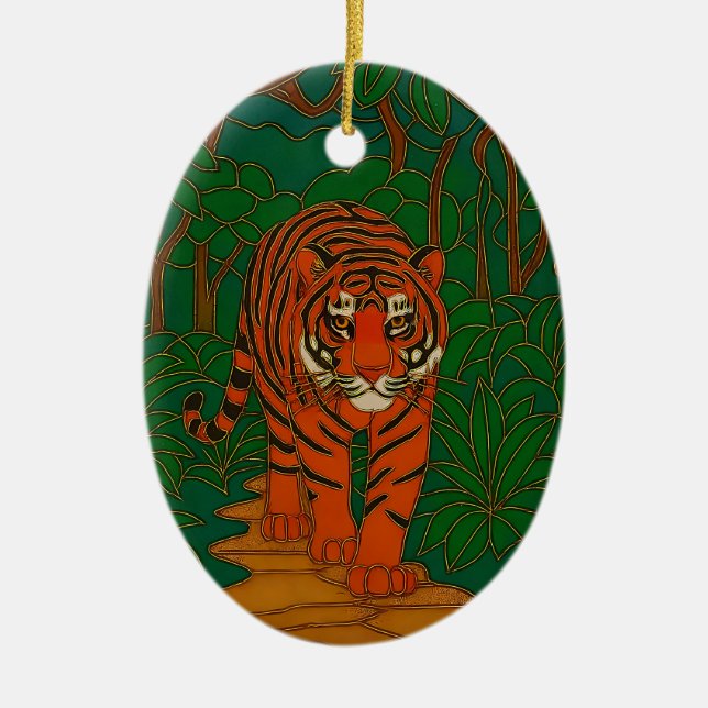 Cloisonne Konst Tiger på Djungelstigen Julgransprydnad Keramik (Framsidan)