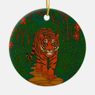 Cloisonne Konst Tiger på Djungelstigen Julgransprydnad Keramik