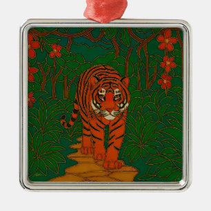 Cloisonne Konst Tiger på Djungelstigen Julgransprydnad Metall