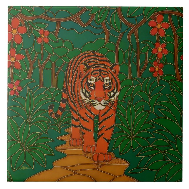 Cloisonne Konst Tiger på Djungelstigen Kakelplatta (Framsidan)
