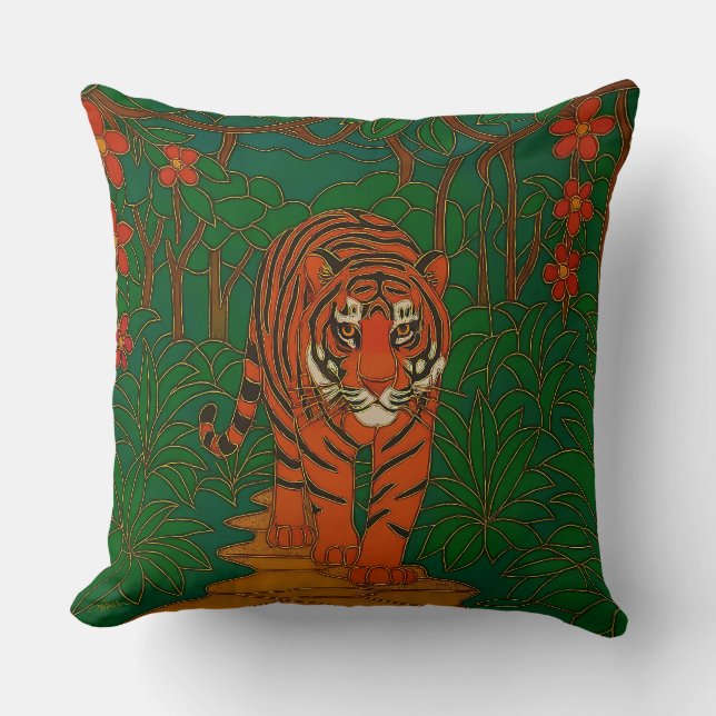 Cloisonne Konst Tiger på Djungelstigen Kudde (Framsida)