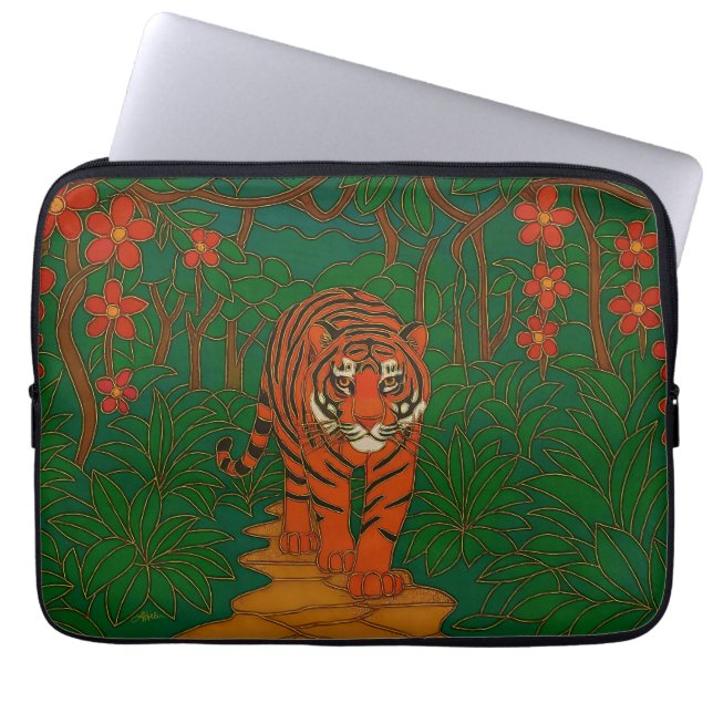 Cloisonne Konst Tiger på Djungelstigen Laptop Fodral (Framsidan)