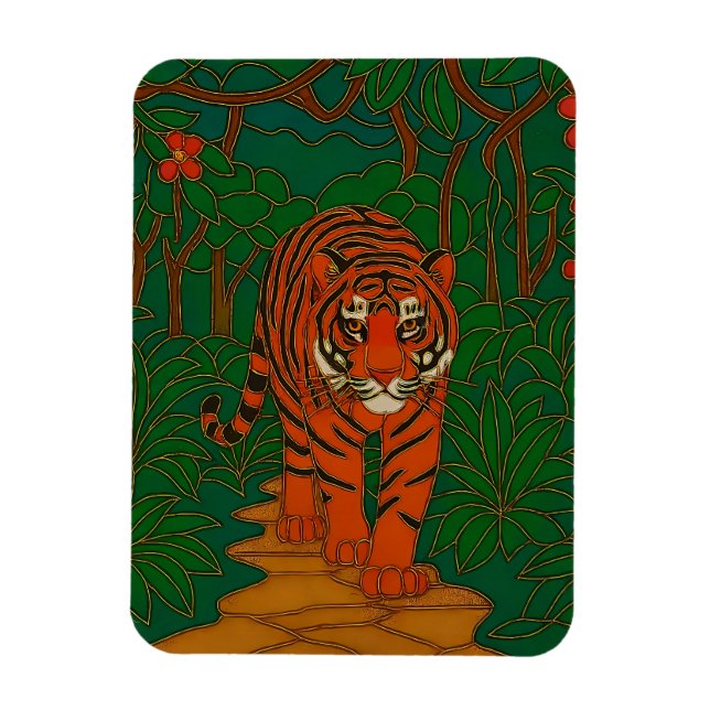 Cloisonne Konst Tiger på Djungelstigen Magnet (Vertikal)