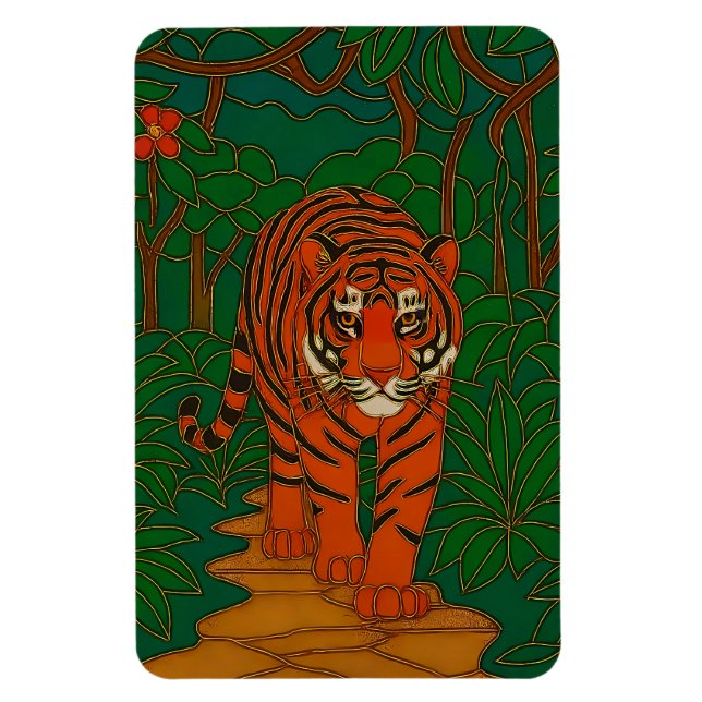 Cloisonne Konst Tiger på Djungelstigen Magnet (Vertikal)