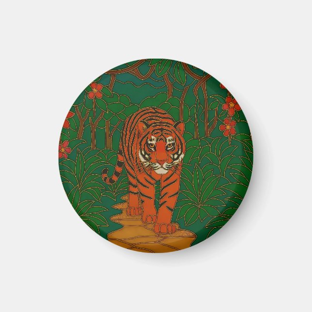 Cloisonne Konst Tiger på Djungelstigen Magnet (Framsidan)