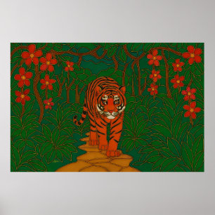 Cloisonne Konst Tiger på Djungelstigen Poster