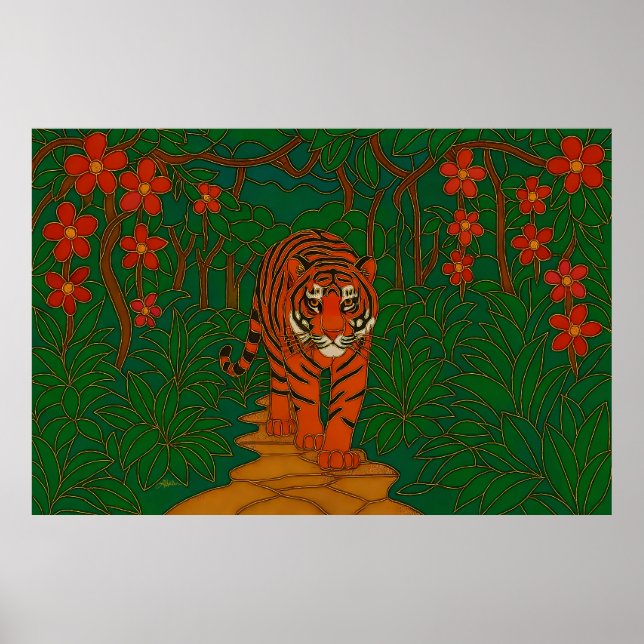 Cloisonne Konst Tiger på Djungelstigen Poster (Framsidan)