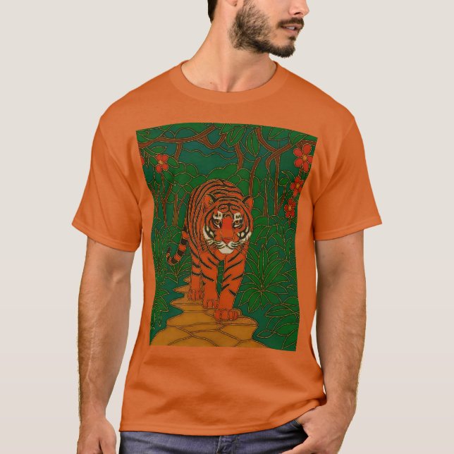 Cloisonne Konst Tiger på Djungelstigen T Shirt (Framsida)