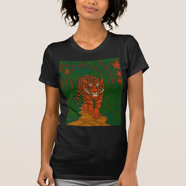 Cloisonne Konst Tiger på Djungelstigen T Shirt (Framsida)