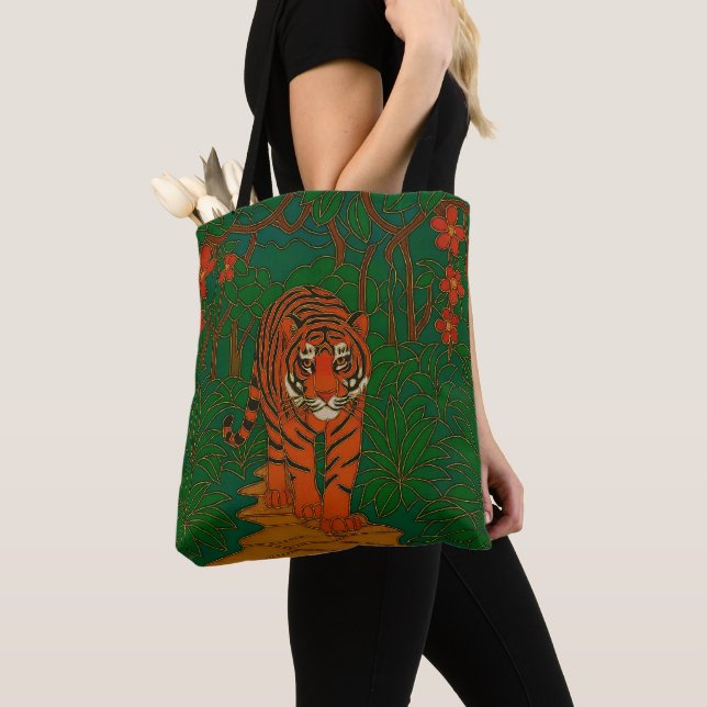 Cloisonne Konst Tiger på Djungelstigen Tygkasse (Närbild)