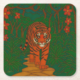 Cloisonne Konst Tiger på Djungelstigen Underlägg Papper Kvadrat