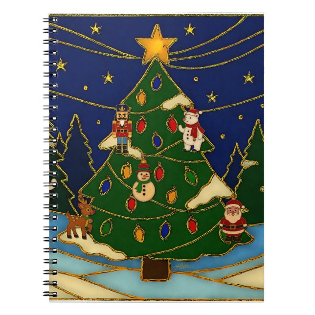 Cloisonne konst Whimsical skog Klassisk jul  Anteckningsbok (Framsidan)