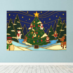 Cloisonne Konst Whimsical Skog Klassisk Jul Canvastryck