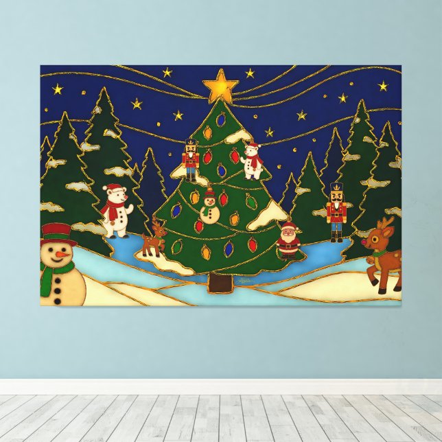 Cloisonne Konst Whimsical Skog Klassisk Jul  Canvastryck (Insitu (trägolv))