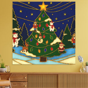 Cloisonne Konst Whimsical Skog Klassisk Jul Canvastryck