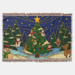 Cloisonne Konst Whimsical Skog Klassisk Jul  Filt