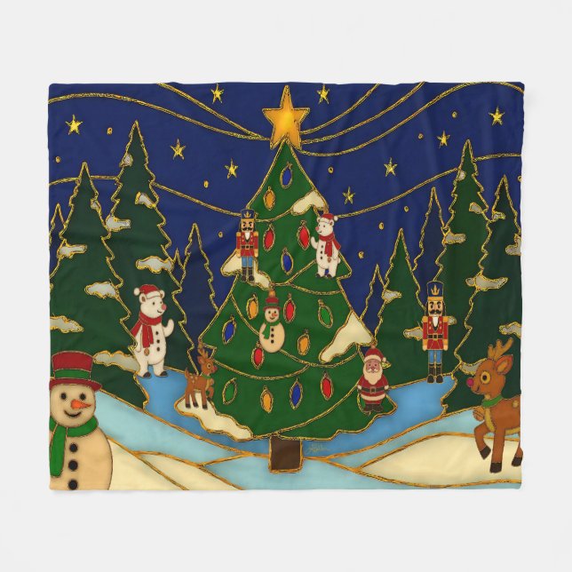 Cloisonne konst Whimsical skog Klassisk jul  Fleecefilt (Framsidan (Horisontell))